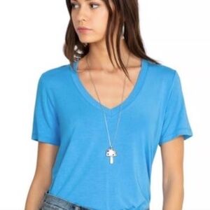 Johnny Was Azure Favorite Short Sleeve V-Neck Swing Tee